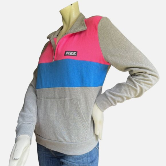 Victoria's Secret Pink Blue Gray & Pink Colorblock 1/4 Zip Sweatshirt - 6008 - Picture 5 of 5